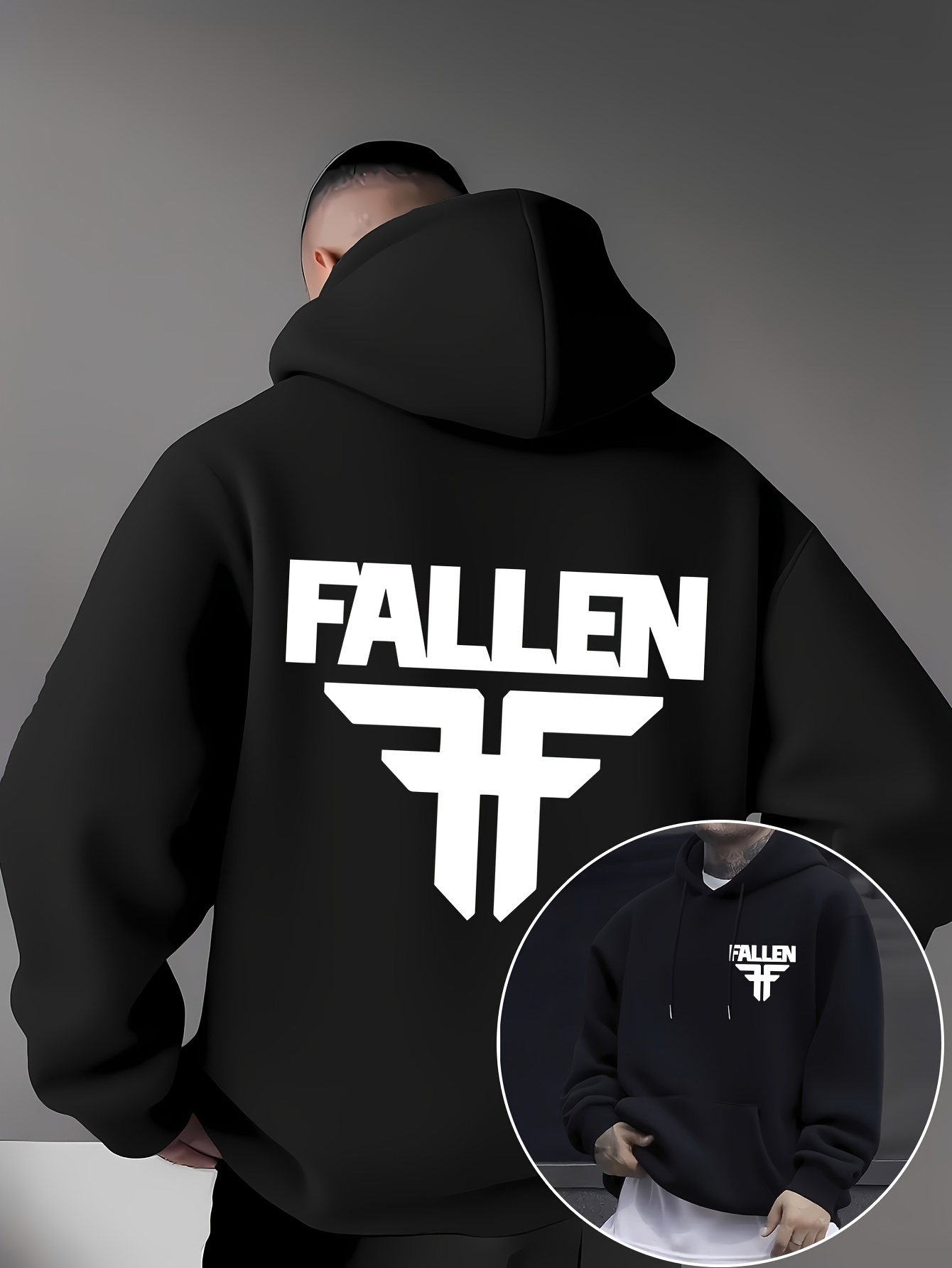 Streetwear Brand Logo Design - เสื้อฮู้ดสไตล์สเก็ต FALLEN สำหรับผู้ชาย แบรนด์สเก็ต ดีไซน์โลโก้โดดเด่น สีดำ
