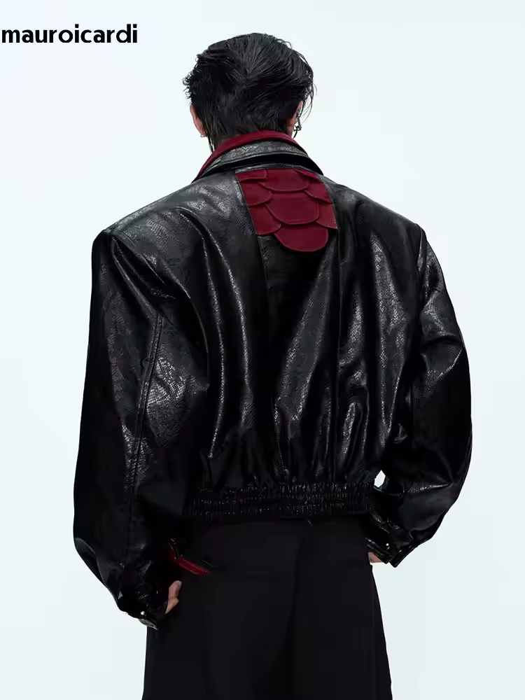 Streetwear Brand Marketing - มาโรอิการ์ดี แจ็คเก็ตหนัง PU ลายงูแบบสั้นสำหรับฤดูใบไม้ผลิและฤดูใบไม้ร่วง แบรนด์หรูสำหรับผู้ชาย เสื้อผ้าสตรีทแวร์สไตล์