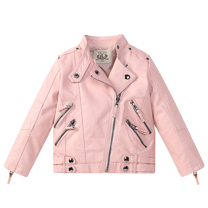 Streetwear Brand Logo Design - เสื้อแจ็คเก็ตหนัง PU สีแดงสำหรับเด็กผู้หญิง อายุ 2-12 ปี