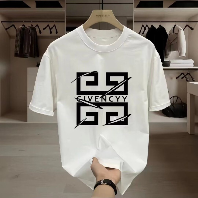 Streetwear Brand Logo Design - 2026 เสื้อยืดพิมพ์ลายโลโก้แบรนด์ GIVENCY สำหรับผู้ชาย เสื้อยืดแขนสั้นผ้าฝ้าย เสื้อแฟชั่นแนวสตรีทพร้อมดีไซน์กราฟิกสีขาว