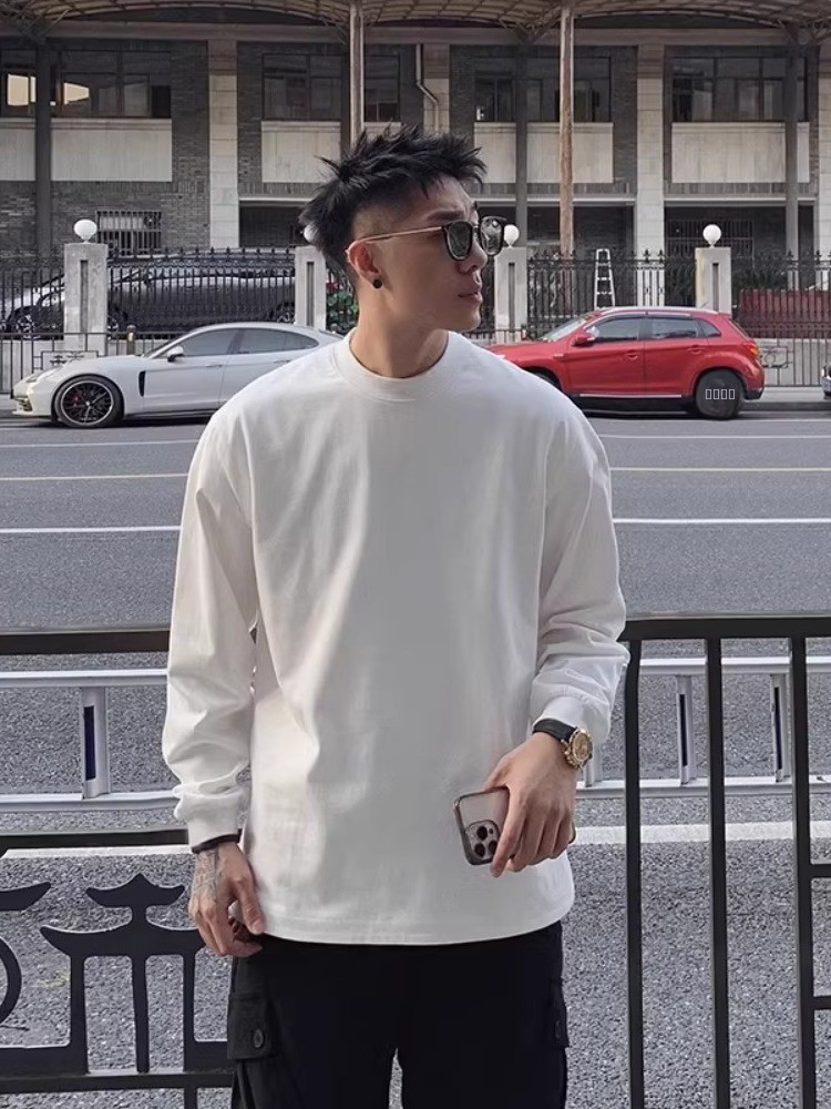 เสื้อยืดแขนยาวคอตตอนแท้สีขาวสไ - Streetwear Brand Drops บทวิจารณ์และราคา